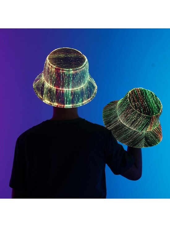 LED Glow in the Dark Bucket Hat - 7 Color Light Up Fisherman Cap for Festivals